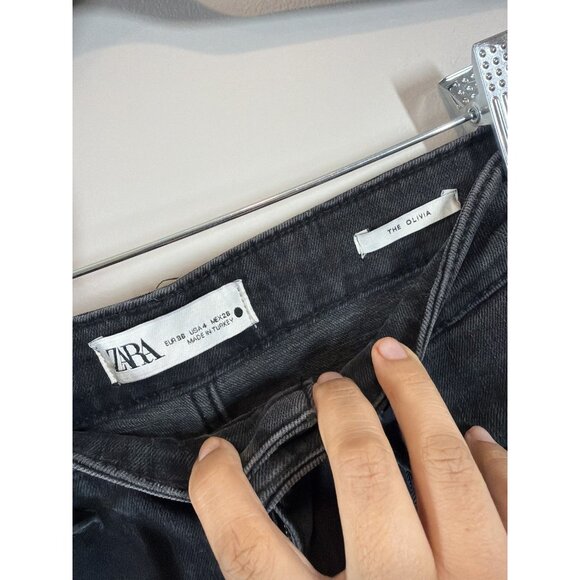 Zara The Olivia Black Bootcut Jeans Women's Size 4 Ankle Slit Dark Wash NWT - Picture 3 of 10